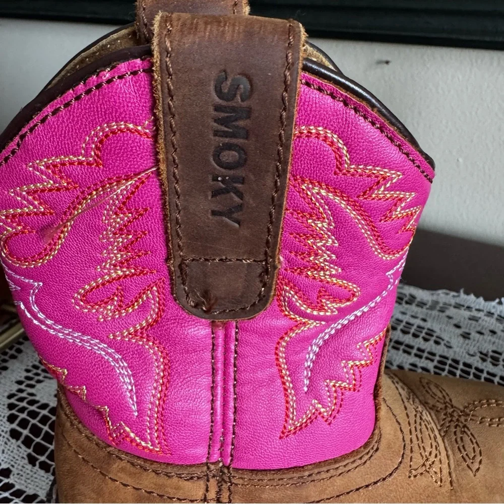 SMOKY Pink Western Cowboy Boots Kids 9.5 - Picture 3 of 7